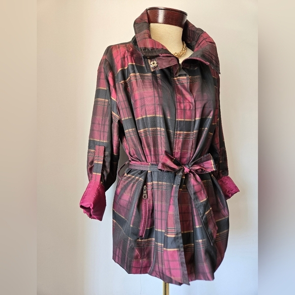 PULI Purple And Black Plaid Lightweight Belted Jacket. Size 14 - Picture 2 of 12